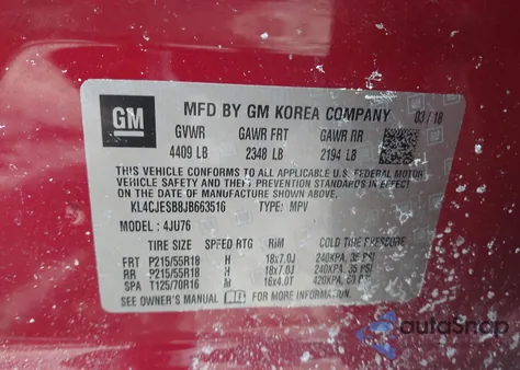 2018 Buick Encore Preferred z USA, uszkodzony, nr VIN KL4CJESB8JB663516